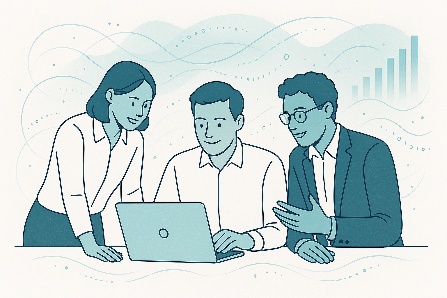 Business team collaborating on AI solutions